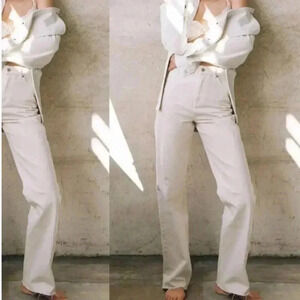 ZARA 90’s High Rise Full-Length Raw Hem Cream Jeans Sz 12